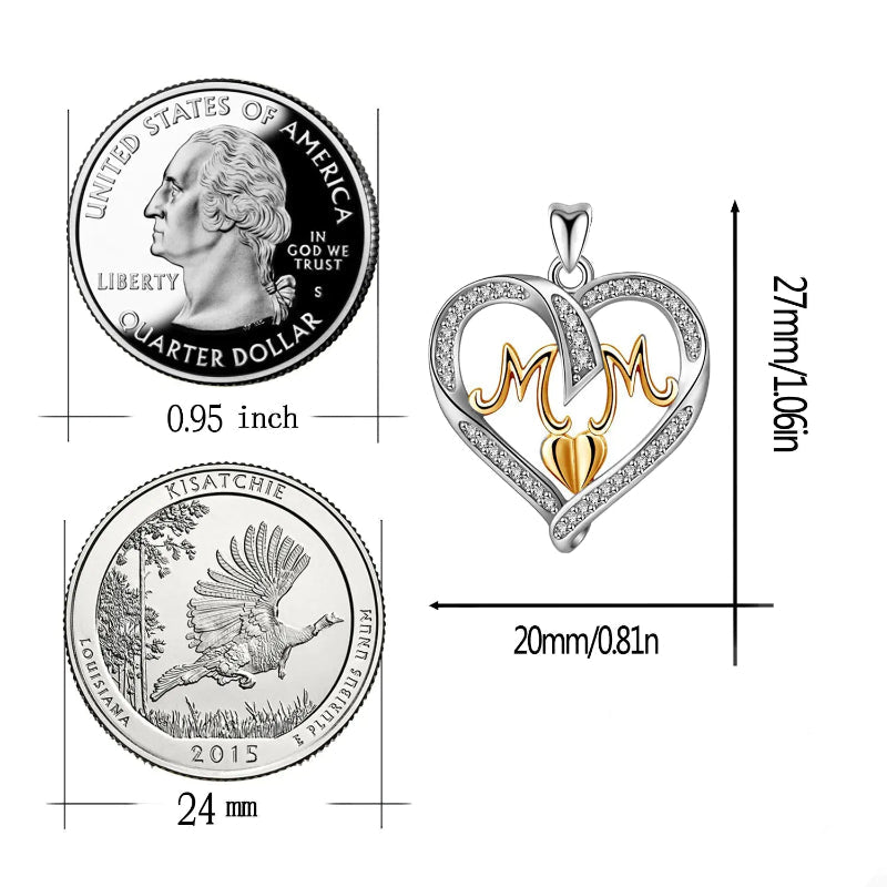 S925 Sterling Silver Heart MOM Pendant Necklace for Women