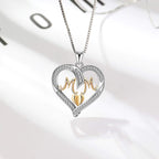 S925 Sterling Silver Heart MOM Pendant Necklace for Women