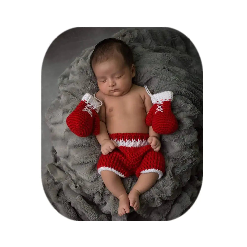 Vemonllas Newborn Photography Props Boys Girls Outfits Set Baby Photo Props Handmade Boxing Champion Gloves Pants (Red)